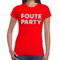 Bellatio Foute Party zilveren glitter tekst t-shirt Rood