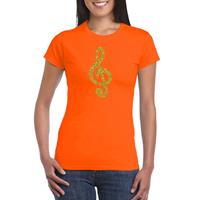 Bellatio Gouden muzieknoot G-sleutel / muziek feest t-shirt / kleding - Oranje