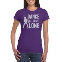 Bellatio Zilveren muziek t-shirt / shirt Dance all night long - Paars