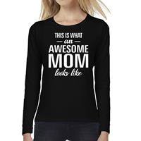 Bellatio Awesome MOM cadeau t-shirt long sleeve Zwart