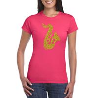 Bellatio Gouden saxofoon / muziek t-shirt / kleding - Roze