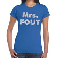 Bellatio Mrs. Fout zilver glitter tekst t-shirt Blauw