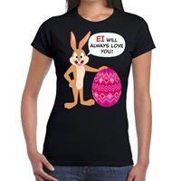 Bellatio Zwart Paas t-shirt Ei will always love you - Pasen shirt voor dames - Pasen kleding
