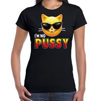 Bellatio Funny emoticon t-shirt I am no pussy Zwart
