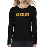 Bellatio GOUD glitter tekst t-shirt long sleeve zwart voor dames- Zwart