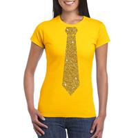Bellatio Geel fun t-shirt met stropdas in glitter goud dames