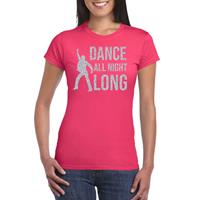 Bellatio Zilveren muziek t-shirt / shirt Dance all night long - Roze