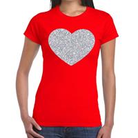 Bellatio Zilveren hart glitter t-shirt Rood