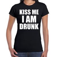 Bellatio Fun t-shirt - kiss me I am drunk - Zwart