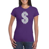 Bellatio Zilveren dollar / Gangster verkleed t-shirt / kleding - Paars