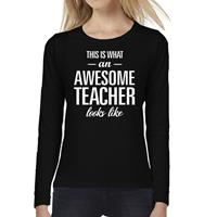 Bellatio Awesome Teacher cadeau t-shirt long sleeve Zwart