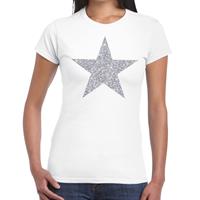 Bellatio Zilveren ster glitter t-shirt Wit