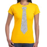 Bellatio Geel fun t-shirt met stropdas in glitter zilver dames
