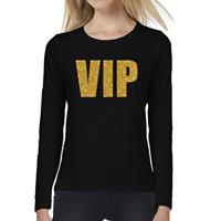 Bellatio VIP goud glitter tekst t-shirt long sleeve zwart voor dames- Zwart