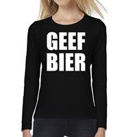 Bellatio Geef Bier tekst t-shirt long sleeve Zwart