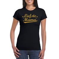 Bellatio Liefste mama cadeau t-shirt met gouden glitters op Zwart