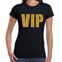 Bellatio VIP tekst t-shirt met gouden glitter letters voor dames - Zwart