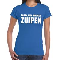 Bellatio Horen Zien Zwijgen Zuipen tekst t-shirt Blauw