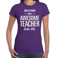 Bellatio Awesome teacher cadeau t-shirt Paars