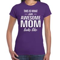 Bellatio Awesome Mom tekst t-shirt Paars