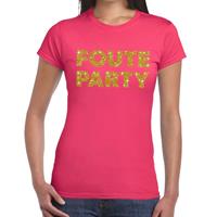 Bellatio Foute party goud glitter tekst t-shirt Roze