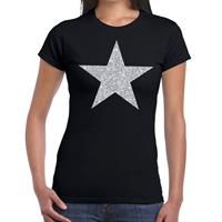 Bellatio Zilveren ster glitter t-shirt Zwart