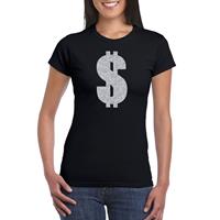 Bellatio Zilveren dollar / Gangster verkleed t-shirt / kleding - Zwart