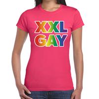 Bellatio Regenboog XXL gay pride / parade fuchsia roze t-shirt voor dames - LHBT evenement shirts kleding / outfit