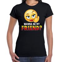 Bellatio Funny emoticon t-shirt Wanna be my friend Zwart