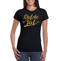 Bellatio Liefste juf cadeau t-shirt met gouden glitters op Zwart
