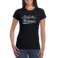 Bellatio Liefste mama cadeau t-shirt met zilveren glitters op Zwart