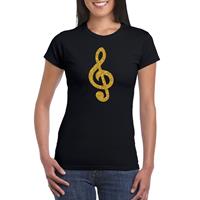 Bellatio Gouden muziek noot G-sleutel / muziek feest t-shirt / kleding - Zwart