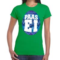 Bellatio Groen Paas t-shirt met blauw paasei - Pasen shirt voor dames - Pasen kleding
