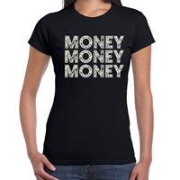 Bellatio Fun money money money t-shirt met geld / bankbiljet print Zwart