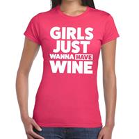 Bellatio Girls Just Wanna Have Wine tekst t-shirt Roze