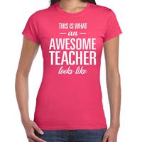 Bellatio Awesome teacher cadeau t-shirt Roze