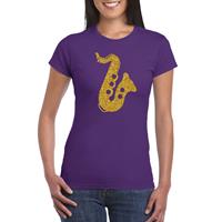 Bellatio Gouden saxofoon / muziek t-shirt / kleding - Paars