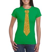 Bellatio Groen fun t-shirt met stropdas in glitter goud dames