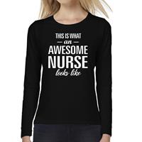 Bellatio Awesome Nurse - geweldige verpleegkundige / zuster cadeau shirt long sleeve Zwart