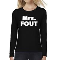 Bellatio Mrs. FOUT tekst t-shirt long sleeve Zwart