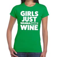 Bellatio Girls just wanna have Wine tekst t-shirt Groen