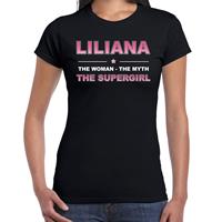 Bellatio Naam cadeau Liliana - The woman, The myth the supergirl t-shirt Zwart