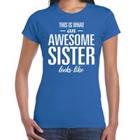 Bellatio Awesome sister tekst t-shirt blauw dames - dames fun tekst shirt Blauw