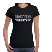 Bellatio Eighties party feest t-shirt zwart voor dames - Zwart