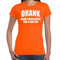 Bellatio Fun t-shirt - drank maakt meer kapot dan je aan kan - Oranje