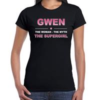 Bellatio Naam cadeau Gwen - The woman, The myth the supergirl t-shirt Zwart