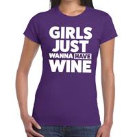 Bellatio Girls just wanna have Wine tekst t-shirt Paars
