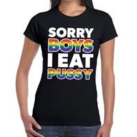 Bellatio Sorry boys i eat pussy gay pride t-shirt Zwart