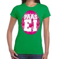 Bellatio Groen Paas t-shirt met roze paasei - Pasen shirt voor dames - Pasen kleding