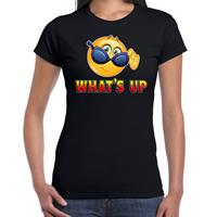 Bellatio Funny emoticon t-shirt Whats up Zwart
